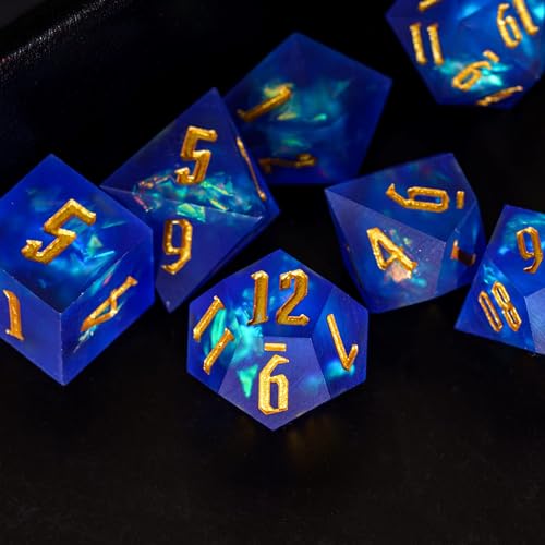 Cusdie Frosted Dice Sharp Edges DND Dice, 7 PCs D&D Dice, Handcrafted Polyhedral Dice Set, for Role Playing Game Pathfinder(Blue) - color: Frosted-blue