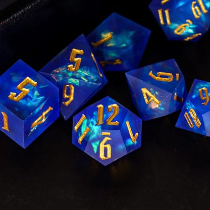 Cusdie Frosted Dice Sharp Edges DND Dice, 7 PCs D&D Dice, Handcrafted Polyhedral Dice Set, for Role Playing Game Pathfinder(Blue) - color: Frosted-blue