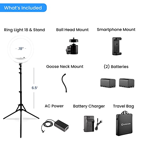 Lume Cube Cordless LED Ring Light for Smartphones and Cameras |18” Circle Light with Stand and Phone Holder | Portable Ring Light + 6.5 ft Tripod Stand w/Mount | Also Includes Batteries & Carry Case