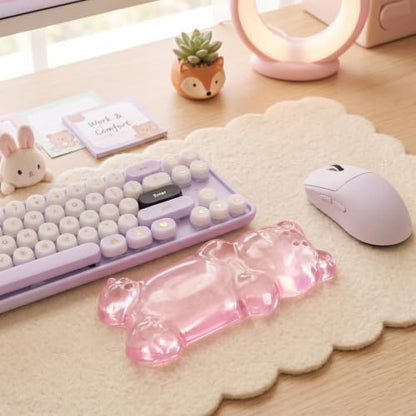 Gel Wrist Rest for Keyboard and Mouse Transparent Pink Bear Elbow Pad Cushion Ergonomic Cute Clear Cool Mouse Wrist Pad Silicone Non-Slip Support for Computer Gaming Home Office Women Hand Pillow - color: Bear Pink