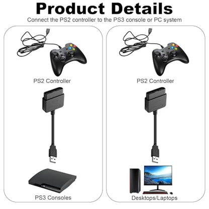 2Pcs PS2 Controller to USB Controller Adapter, Converter Cable | Compatible with Sony PlayStation PS1 PS2 Guitar Controller Gamepad to PC/PS3 [video game]
