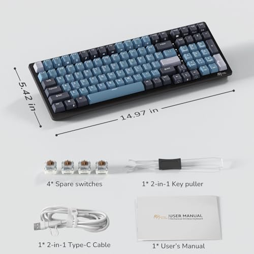 RK ROYAL KLUDGE RK98 Wireless Mechanical Keyboard, 100 Keys 98% Layout with Custom Switches Hot Swappable, Tri-Mode BT5.1/2.4G/USB-C Full Size Gaming Keyboard with Numpad RGB, Brown Switch - color: Blue, size: Hot Swap Brown Switch