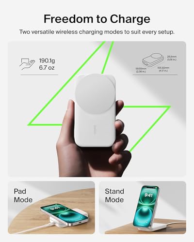 Belkin Qi2.2 25W Wireless 3 in 1 Foldable Fast Charging Station for iPhone | Fast Charigng, MagSafe Compatible, iPhone 17/16/15, Apple Watch, AirPods, Travel Charger, Magnetic - color: White