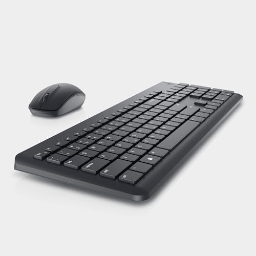 Dell Wireless Keyboard and Mouse KM3322W | USB Receiver, 2.4 GHz, Optical Sensor, 1000 DPI, AES-128 Encryption, AA Battery, 2 AAA Batteries, Black