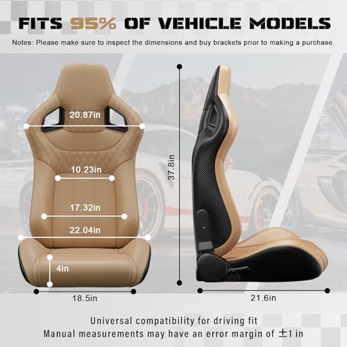 2 Pcs Adjustable Universal Racing Seats with Double Sliders, Reclinable Bucket Seats, 1 Pair of Sport Seats for Vehicles (Beige-B) - color: Beige-B