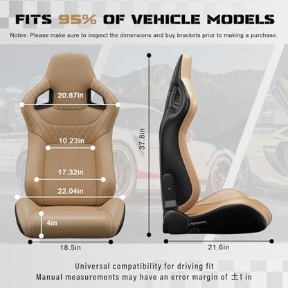 2 Pcs Adjustable Universal Racing Seats with Double Sliders, Reclinable Bucket Seats, 1 Pair of Sport Seats for Vehicles (Beige-B) - color: Beige-B