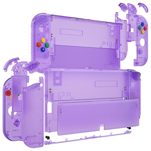 eXtremeRate DIY Full Set Shell for Nintendo Switch OLED, Replacement Console Back Plate & Kickstand, Custom NS Controller Housing with Full Set Buttons for Nintendo Switch OLED - Clear Atomic Purple - color: Clear Atomic Purple