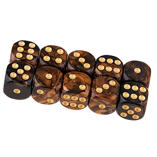 10PCS Polyhedral Dice D6 Dice 16mm Acrylic Dice Game Dice for RPG MTG DND Dice Table Games (Black Gold) - color: Black Gold