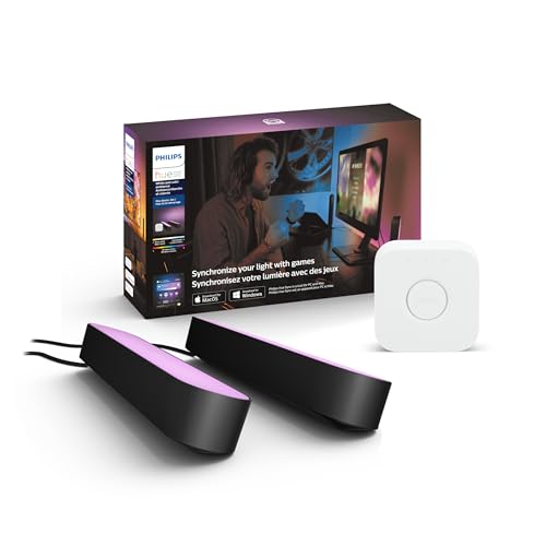 Philips Hue Smart Play Starter Kit - Two Black Hue Play Light Bars+Hue Bridge+Power Supply - For TV, Gaming and Room Decor, Control With App, Works With Voice Assistants