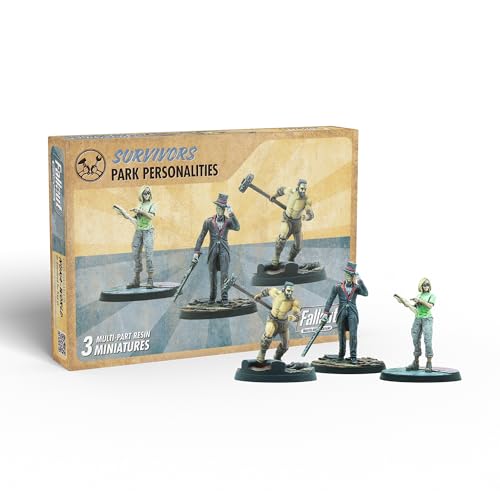 Modiphius: Fallout: Wasteland Warfare - Survivors Park Personalities - 3 Miniatures, 32mm Multi-Part Resin Unpainted Figures, RPG, Scenic Bases - style: Park