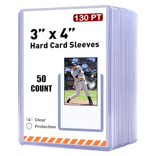 50ct 130pt Hard Card Sleeves, 3 x 4 Inch Rigid Card Protectors | Clear Rigid Plastic, Open-Top Design, Fits Thick Baseball, Sports and Game Trading Cards for Storage and Display - size: 130PT 50ct Hard Sleeves