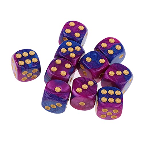 10PCS Polyhedral D6 Dice 16mm Acrylic Dice Game Dice for RPG MTG DND (Purple Blue) - color: Purple Blue