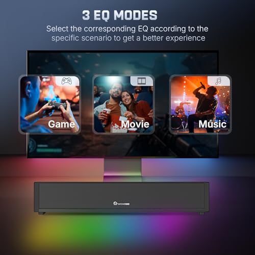 2.1 Computer Speakers for Desktop PC, Bluetooth 5.3 Computer Sound Bar with HiFi Sound, 7 RGB Light Modes, DC Powered Laptop Speakers with 3.5mm AUX-in/USB Connected for Game, Music and Movie