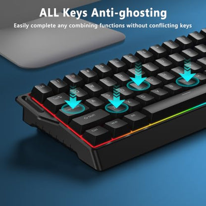 BlueFinger 60% Wireless Mechanical Gaming Keyboard, Bluetooth/2.4G/USB-C Hot Swappable RGB Backlit Keyboard with Side-Printed PBT Keycaps, for MAC Xbox PC PS5 (Black) - color: Black