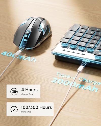 Wireless Keyboard and Mouse Combo with White Backlit Pudding Keycaps, Bluetooth & 2.4G, 2000mAh Rechargeable, Full Size, Metal Panel Quiet Computer Keyboard Set for Windows PC Desktop - Black - color: Black