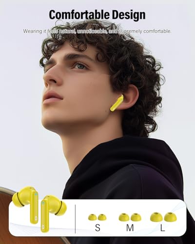 Wireless Earbuds, Bluetooth 5.4 Headphones Bass Stereo/Clear Calls, Yellow | Ear Buds with Noise Cancelling Mic LED Display in Ear Earphones IP7 Waterproof 36H Bluetooth Earbuds for Phones/Sport/Laptop - color: Yellow