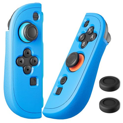 FUNDIARY Blue+Blue Grips Cover Compatible with Switch 2 Controller, Silicone Grip Accessories Bundle for Switch 2 Controllers with Ergonomic and Anti-Slip Design Controller Case and 2 Thumb Caps - color: Blue