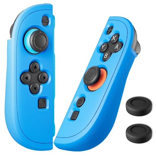 FUNDIARY Blue+Blue Grips Cover Compatible with Switch 2 Controller, Silicone Grip Accessories Bundle for Switch 2 Controllers with Ergonomic and Anti-Slip Design Controller Case and 2 Thumb Caps - color: Blue