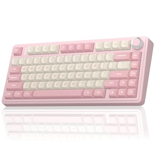 AULA F75 75% Wireless Mechanical Keyboard, Hot Swappable Pink Creamy Keyboard, Pre-lubed Linear Switches, PBT Keycaps, 2.4GHz/Type-C/BT5.0, RGB Backlit Computer Gaming Keyboards for Office/Laptop/PC - color: Pink