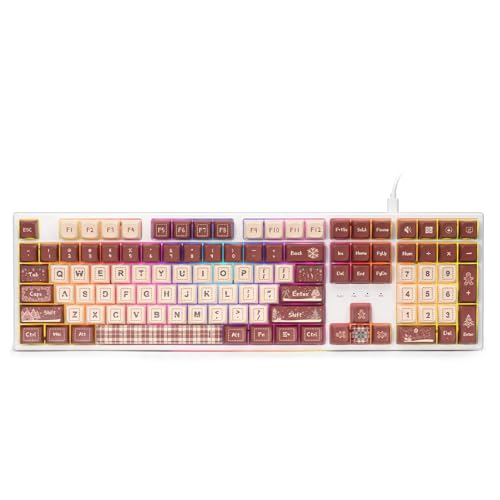 Redragon K668 Xmas Wired Gasket RGB Gaming Keyboard, 108 Keys Mechanical Keyboard w/Extra 4 Hotkeys, Upgraded Hot-swappable Socket, Sound Absorbing Foam, Christmas Gingerbread Man Themed Cute Keycaps - color: Gingerbread Man
