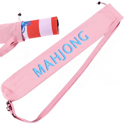 34 Inch Light Pink Canvas Drawstring Mahjong Mat Bag with Shoulder Strap, Mahjong Holder Lightweight Outdoor Carrying Bag for Travel Game Night, Storage Mat Not Include - color: Pink, style: Cute