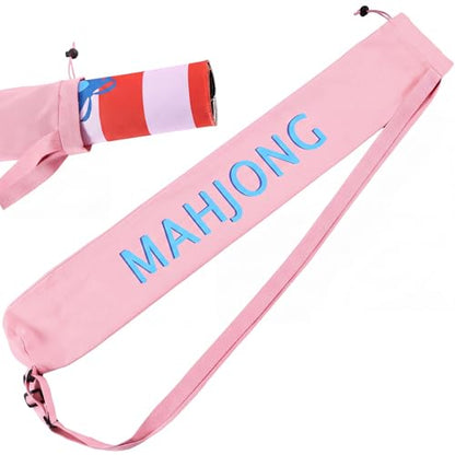 34 Inch Light Pink Canvas Drawstring Mahjong Mat Bag with Shoulder Strap, Mahjong Holder Lightweight Outdoor Carrying Bag for Travel Game Night, Storage Mat Not Include - color: Pink, style: Cute