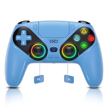 Dinosoo RGB Wireless Controller for PS5/PlayStation 5 PC, Bluetooth Controller with Turbo, Macro, Dynamic Vibration, 6-Axis Motion Control, 3.5mm Audio Jack, 1000mAh Battery, Speaker - Blue - color: BLUE