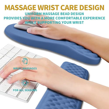Hokafenle 2 in 1 Ergonomic Mouse Pad Wrist Support & Wrist Rest for Computer Keyboard Set, with Relieve Carpal Tunnel Pain Massage Bulge and Full Memory Gel Design (2In1 Set, Midnight Blue) - color: Hk019-midnight Blue