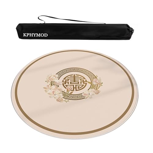 Round Mahjong Table Mat with Carrying Bag, Anti Slip Noise Reduction Table Cover Foldable Game Mat for Tiles Board Poker Dominoes Game(Beige,23.62x23.62 in) - color: Beige, size: 23.62x23.62 in