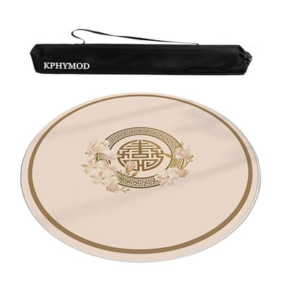 Round Mahjong Table Mat with Carrying Bag, Anti Slip Noise Reduction Table Cover Foldable Game Mat for Tiles Board Poker Dominoes Game(Beige,23.62x23.62 in) - color: Beige, size: 23.62x23.62 in