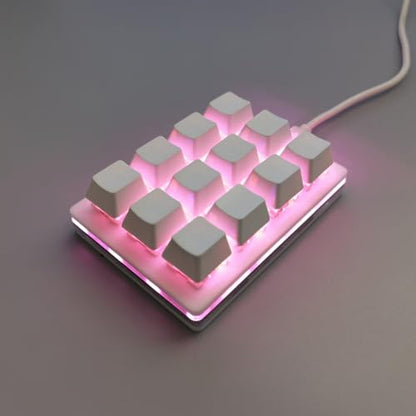 Fafeicy 12 Key Mechanical Keyboard, Wired Hot Swappable Programmable RGB Gaming Keypad with LED Lighting and ESD Chip for Gaming Work White USB One Handed 1 Pack