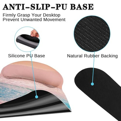 Arttown Pink Blue Sky Desk Mat Turquoise Ocean Mouse Pad Set 4 in 1 Dusk Beach Ergonomic Design Large Desk Pad + Keyboard Wrist Rest + Mouse Wrist Rest + Coaster Suitable for Home Office Study Game - color: Pink Blue Sky