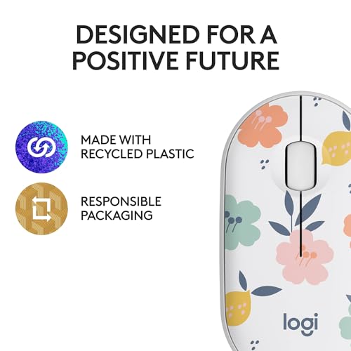 Logitech M340 Compact Ambidextrous Silent Wireless Mouse - Floral Bouquet | Silent clicks, with 2.4 GHz USB-A Nano Receiver, 3 non-customizable buttons, 18-months battery, Windows Mac Chrome compatible - color: Floral Bouquet