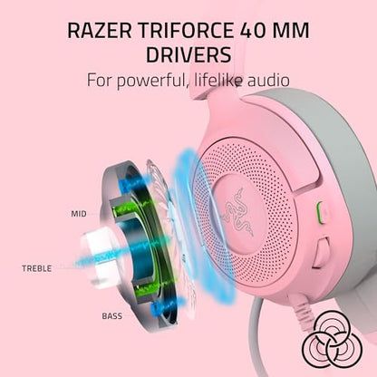 Razer Kraken Kitty V3 X Wired Gaming Headset, Kitty Ears, Pink | HyperClear Cardioid Mic, 40 mm Drivers, 7.1 Surround Sound, Comfy Ear Cushions, Cross-Platform via 3.5mm PC, PS5, Xbox - color: Quartz Pink