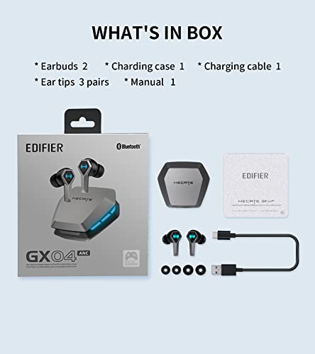 HECATE by Edifier GX04 ANC True Wireless Gaming Earbuds, Active Noise Cancelling Bluetooth Gaming Earbuds with Ultra Low Latency, H+ Special Game Sound Effect, 6 Microphones, RGB Lighting, Fast Charge