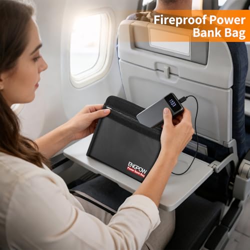 ENGPOW Fireproof Organizer Travel Safe Bag, Portable Electronic Carry Case | Heat Insulated＆Explosion-Proof, Home Travel Storage for Power Bank,Phone,Cables,USB Drive, Charging Protection, 10.6''x6.7'' - size: 10.6'' x 6.7''