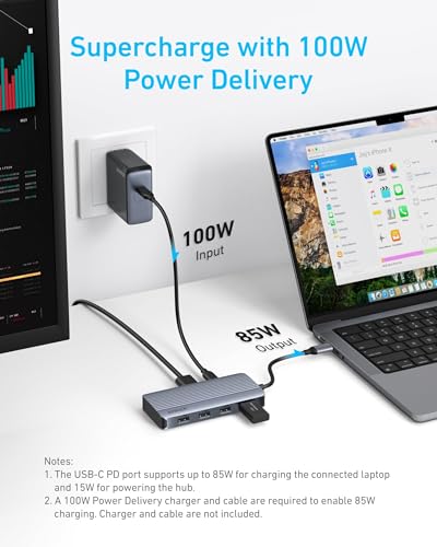 Anker 7-in-1 USB-C Hub, Dual Monitor USB C Docking Station, Dual HDMI Display, 85W Max Output, 10Gbps Data Transfers for Dell XPS, ThinkPad T14 Gen2 and More | 85W Max PD, 1 USB-A 10Gbps and 3 USB 2.0 Data Ports, Dual 4K HDMI, for Dell XPS, ThinkPad T14 G