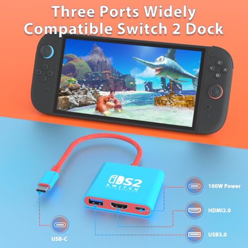 pdobq Switch 2 Dock, Switch Docking Station for Nintendo Switch1 Dock, Portable Switch2 TV Adapter Support 4K/60HZ Switch2 TV Mode Compatible Switch2/1/OLED, Travel with HDMI2.0 USB3.0 - size: 4K/60HZS2