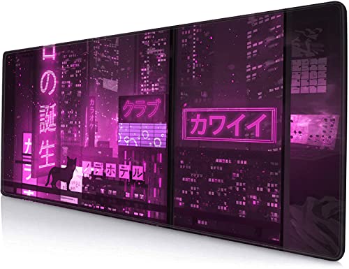 Gaming Mouse Pad, Large Anime Mouse Pads for Desk, Non-Slip Rubber Base Mousepad, Keyboard Mouse Mat Desk Pad with Stitched Edges, 31.5x11.8 inch - color: 04 Anime Street