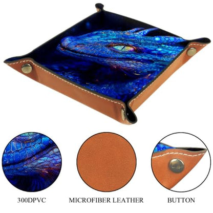 Dragon Dice Tray Folding Square PU Leather Dice Rolling Tray | Portable Dice Trays for Dice Games Like RPG, DND and Other Table Games, Folded 4.5x4.5x1.2inch - color: Blue Dragon