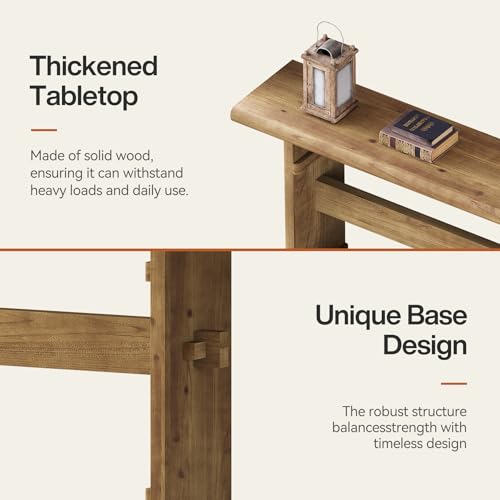 TRIBEWOOD 63-Inch Solid Wood Console Table for Entryway, Narrow Long Farmhouse Sofa Table Behind Couch, for Foyer, Hallway, Living Room, Easy Asswmbly, Brown - color: Brown