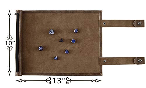 Forged Dice Co Scroll Dice Tray and Rolling Mat with Zippered Dice Holder - Storage Pouch Holds up to 14 Metal or Plastic Polyhedral Dice - Compatible with DND and Dungeons & Dragons Game Dice - color: Brown