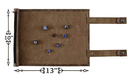 Forged Dice Co Scroll Dice Tray and Rolling Mat with Zippered Dice Holder - Storage Pouch Holds up to 14 Metal or Plastic Polyhedral Dice - Compatible with DND and Dungeons & Dragons Game Dice - color: Brown