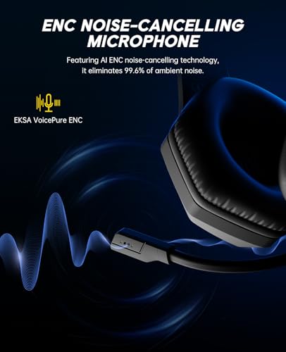 EKSA 2.4GHz Wireless Gaming Headset for PS5,PS4,PC,Switch,Mobile,Mac, Bluetooth Gaming Headphones with ENC Microphone, RGB, 20ms Latency, 120H Battery, 7.1 Surround Sound, 3.5mm Cable Black Silver