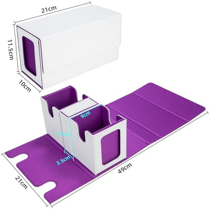 AFIING MTG Commander Card Storage Box - Fits 200 Double Sleeved Cards,3-in-1Card Deck Case,Mtg deck Card Organizer For Commander TCG CCG,4Dividers &2 Toploaders, Whtie/Purple - color: White Purple