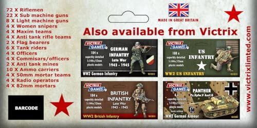 Wargames Delivered - Victrix 12mm Scale Soviet Infantry & Heavy Weapons Set with Bonus Miniature STL Download – 174 Highly Detailed WW2 Miniatures Set –with Riflemen, SMG Troops, Snipers & Tank Riders