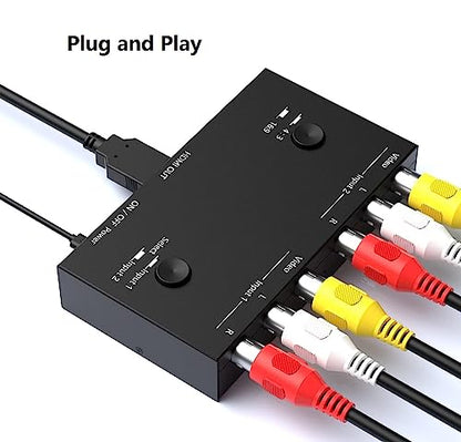 2 AV to HDMI, 1080P/720P TV 2 Way RCA Composite CVBS AV Switch to HDMI Video Audio Converter Adapter Support 4:3/16:9 Switching, for Sega Xbox PS2 PS3 N64 NGC SNES WII VHS VCR Camera DVD - style: 2 RCA Converter