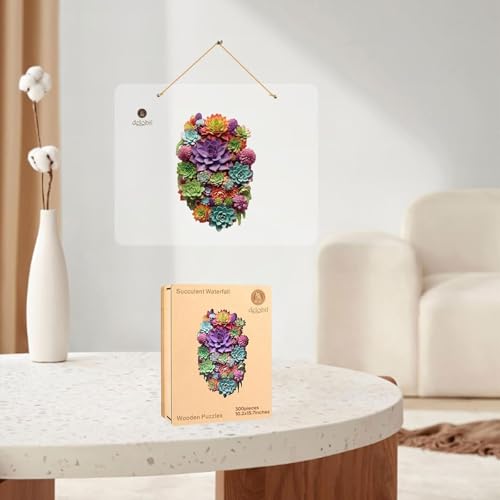 Delobil Succulent Waterfall Wooden Puzzles, 300 Pieces Jigsaw Puzzles, Unique Design Wooden Puzzles for Adults and Kids, Family Game Gift 10.2 x 15.7 Inch - color: Succulent Waterfall, size: 300Pcs