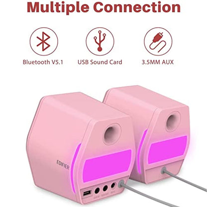 Edifier G2000 32W PC Computer Speakers for Gaming Desktop PC Laptop Mac Computer Woofer Speakers Bluetooth USB 3.5mm AUX Inputs RGB Lights Multimedia Speakers Pink - color: Pink
