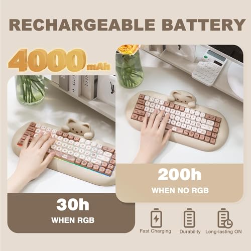 YUNZII C68 Silicone Cute Cat Mechanical Keyboard (Brown,Cocoa Cream Switch) | Wireless Triple Mode BT5.0/2.4G/Wired, RGB Backlit NKRO, Cute Cat Silicone Ergonomic Design for Win/Mac - color: Brown, size: Cocoa Cream V2 Switch